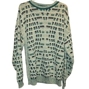 Vintage Ellis Island Men's Medium Cotton Sweater Teal/Cream BRAND NEW